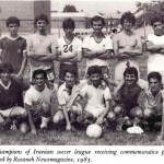 Iranian Soccer League Aug 28, 1983 at Roywood School in North York
During the summer of 1982 and Iranian soccer league was formed made up of four teams (Rasaneh, Pars, Shahbaz and Homa) who played at Roywood School in North York before moving to Cliffwood Park the next year. On Aug 28, 1983, a special ceremony was held to honour that year’s champions and to encourage participation in the Iranian Soccer League. Commemorative plaques were provided by the Rasaneh news magazine whose editor was the founder of the League.

Photo Credit: Iranians in Ontario, by M. S. Kazemi, Mihan Publishing Inc. 1986