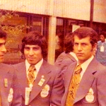 Iran Olympic team at the 1976 Montréal Summer Games
Left to right: Hassan Roshan (Football), GholamHossein Ghassab (Wrestling), Ali Parvin (Football), Mohammad Nasiri (weightlifting)